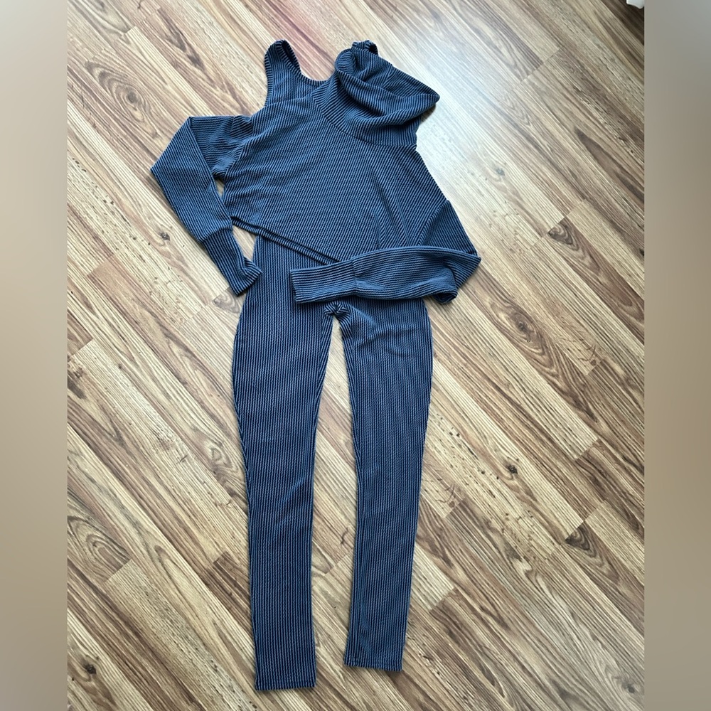 Fashion Nova Navy Ribbed Two-Piece Set